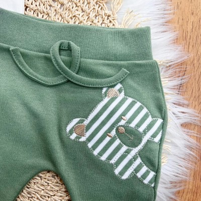  CONJ. DE MALHA 3 PEÇAS - Ursinho com Raminhos - Verde e Off White